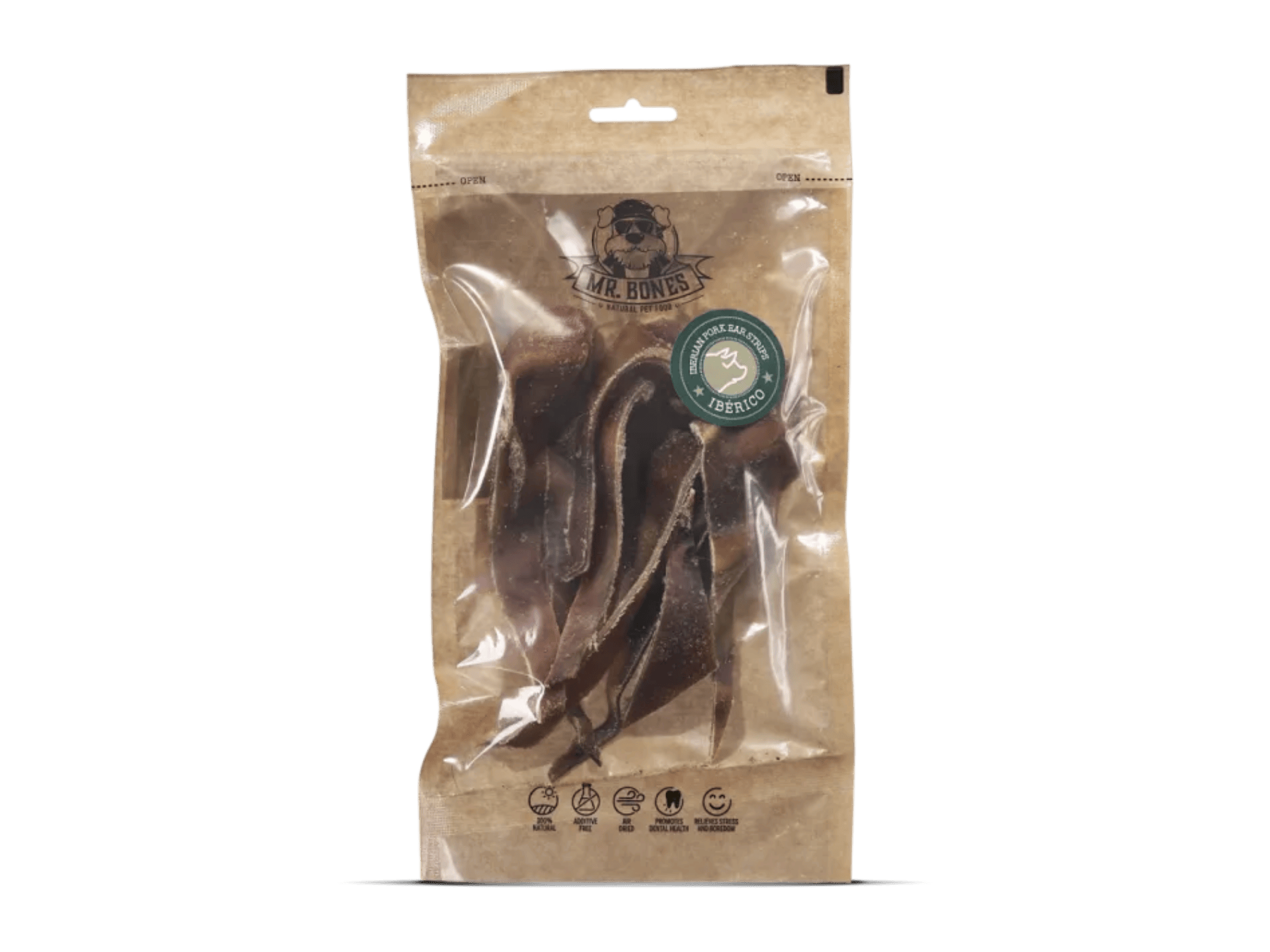Mr. Bones Natural Snacks lufttørkede strimler av iberisk griseøre 70 g
