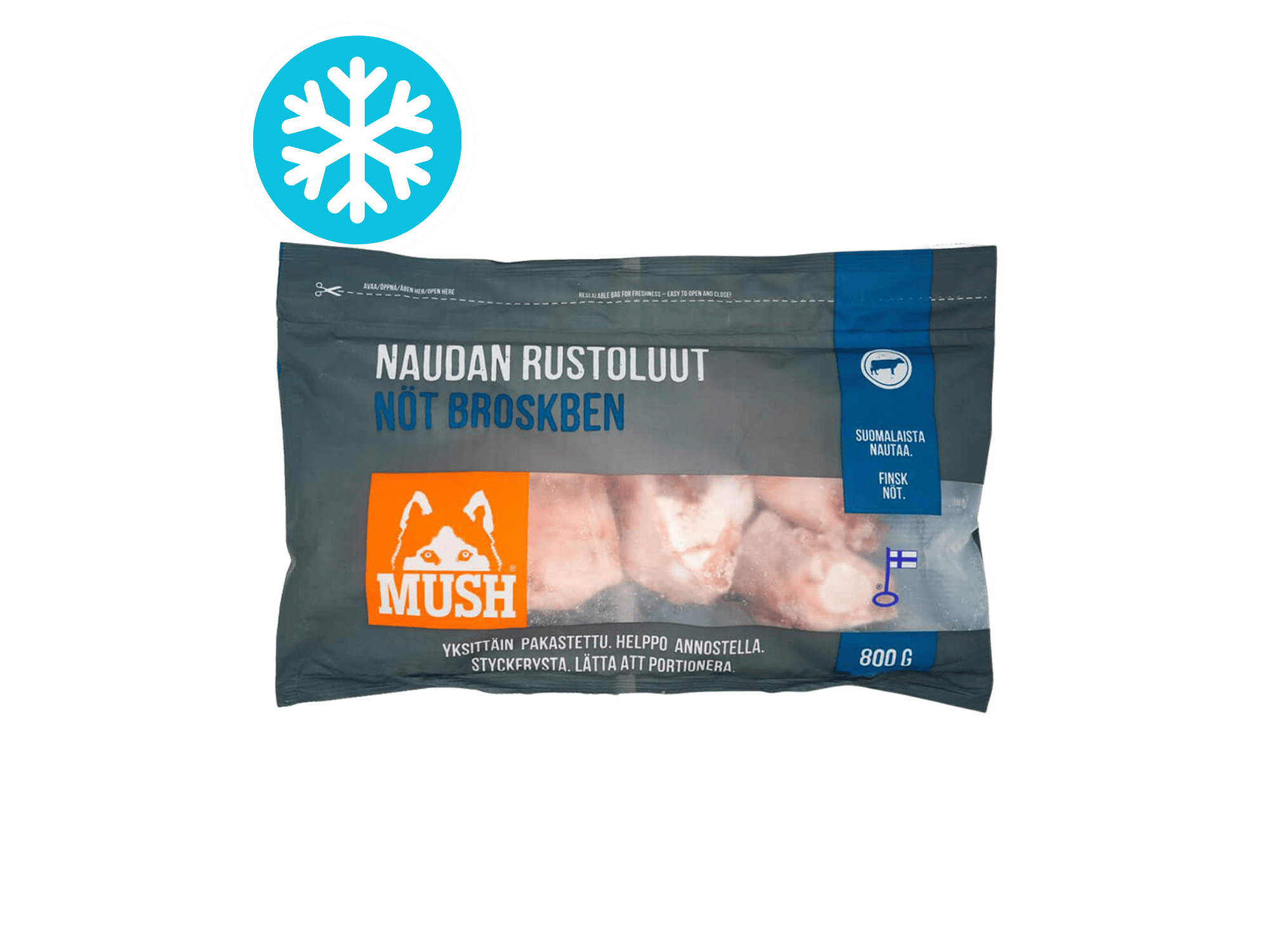 Mush BARF Basic fryst storfebruskben 800 g