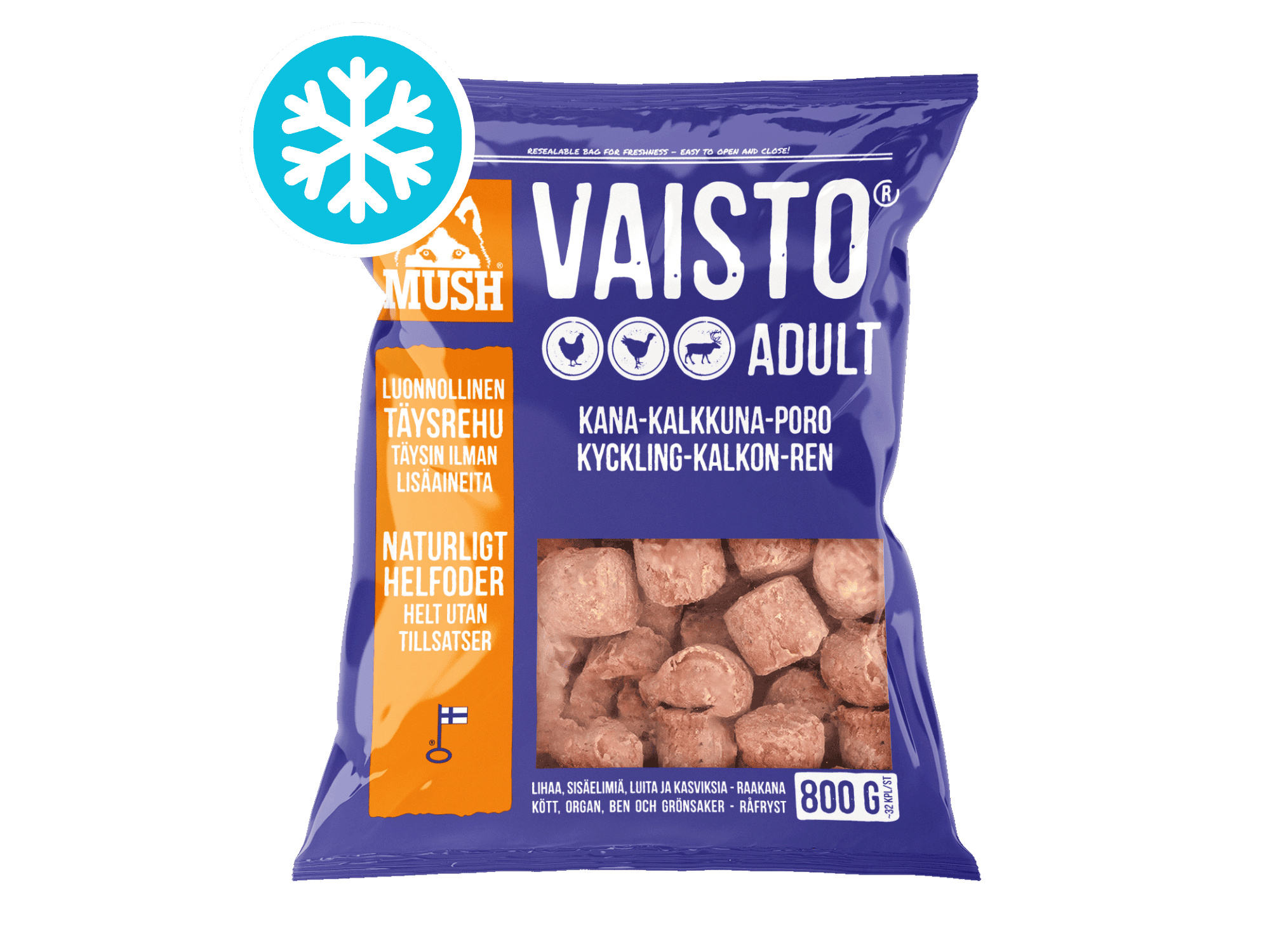 Mush Vaisto Lilla fryst råfôr av kylling, kalkun og reinsdyr 800 g
