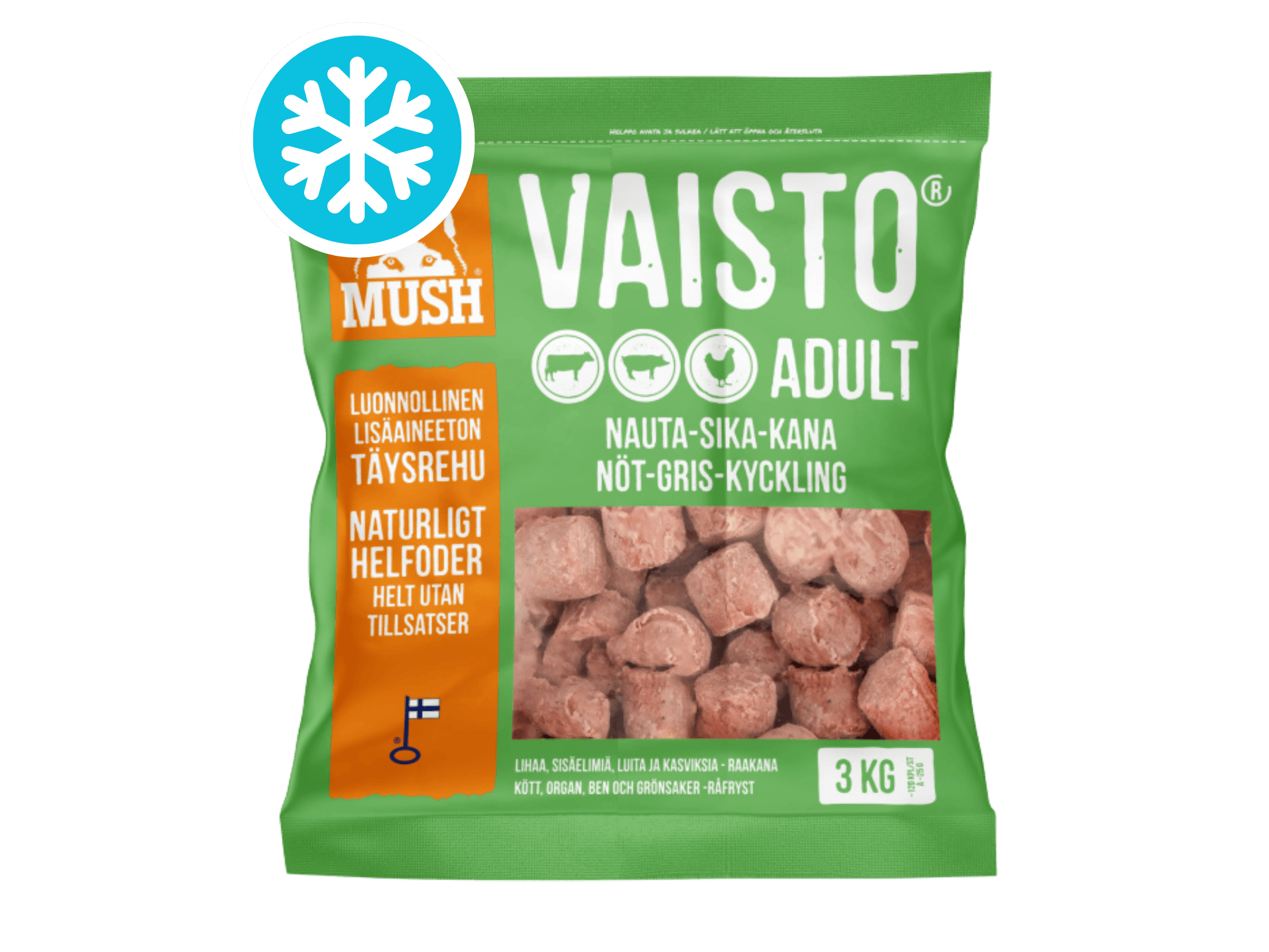 Mush Vaisto Grønn fryst råfôr av storfe, svin og kylling