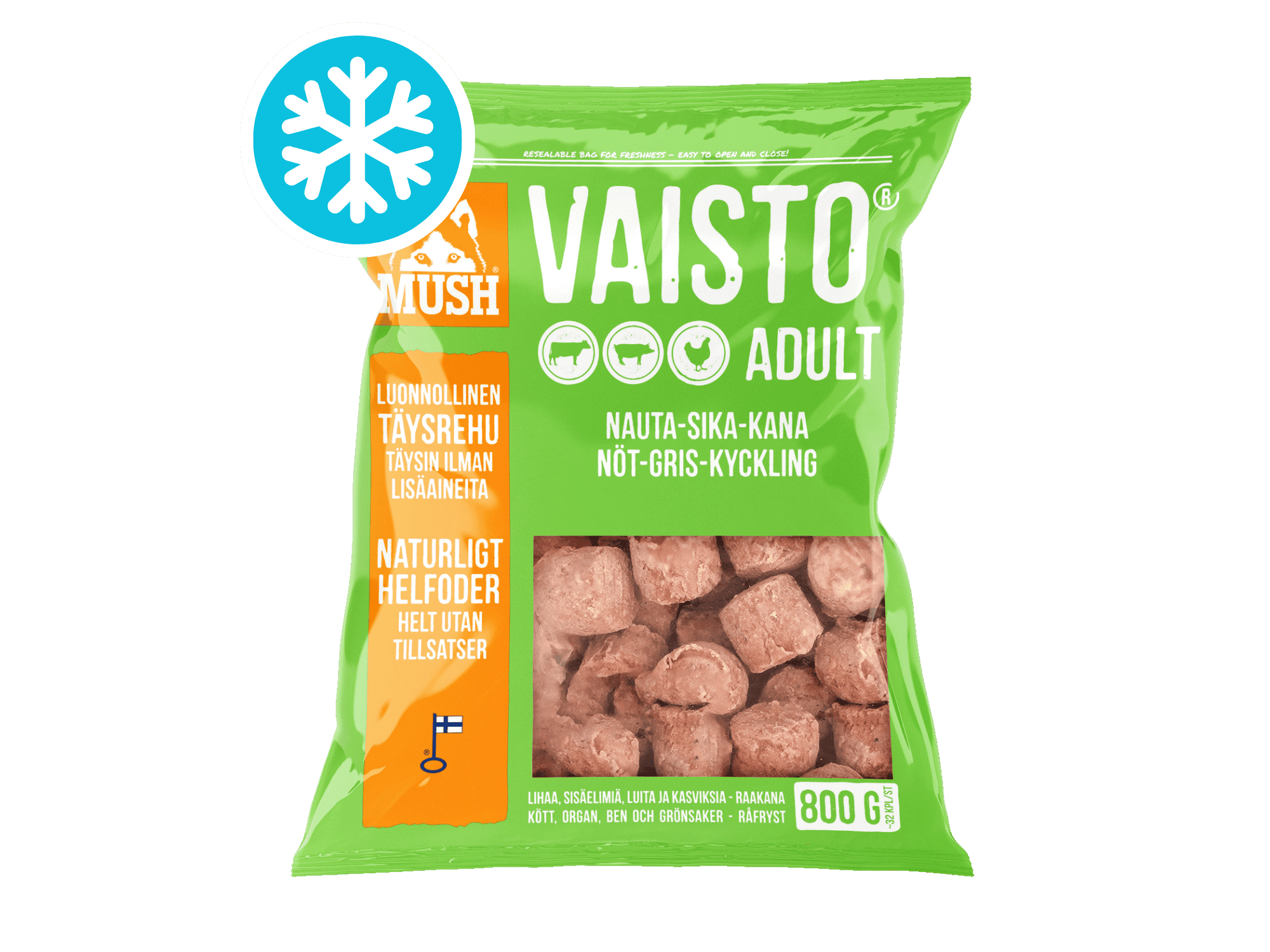 Mush Vaisto Grønn fryst råfôr av storfe, svin og kylling