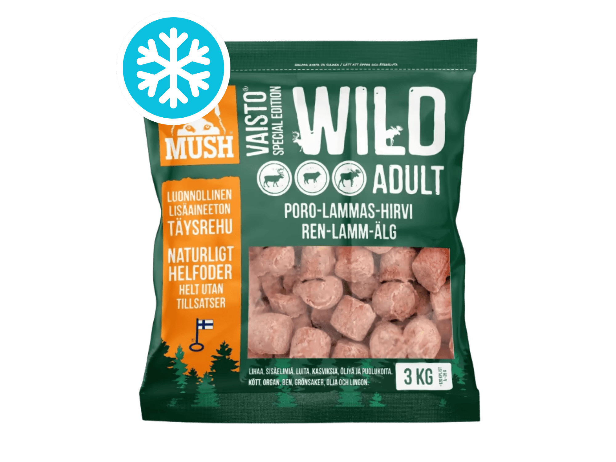 Mush Vaisto Wild fryst råfôr av reinsdyr, lam og elg