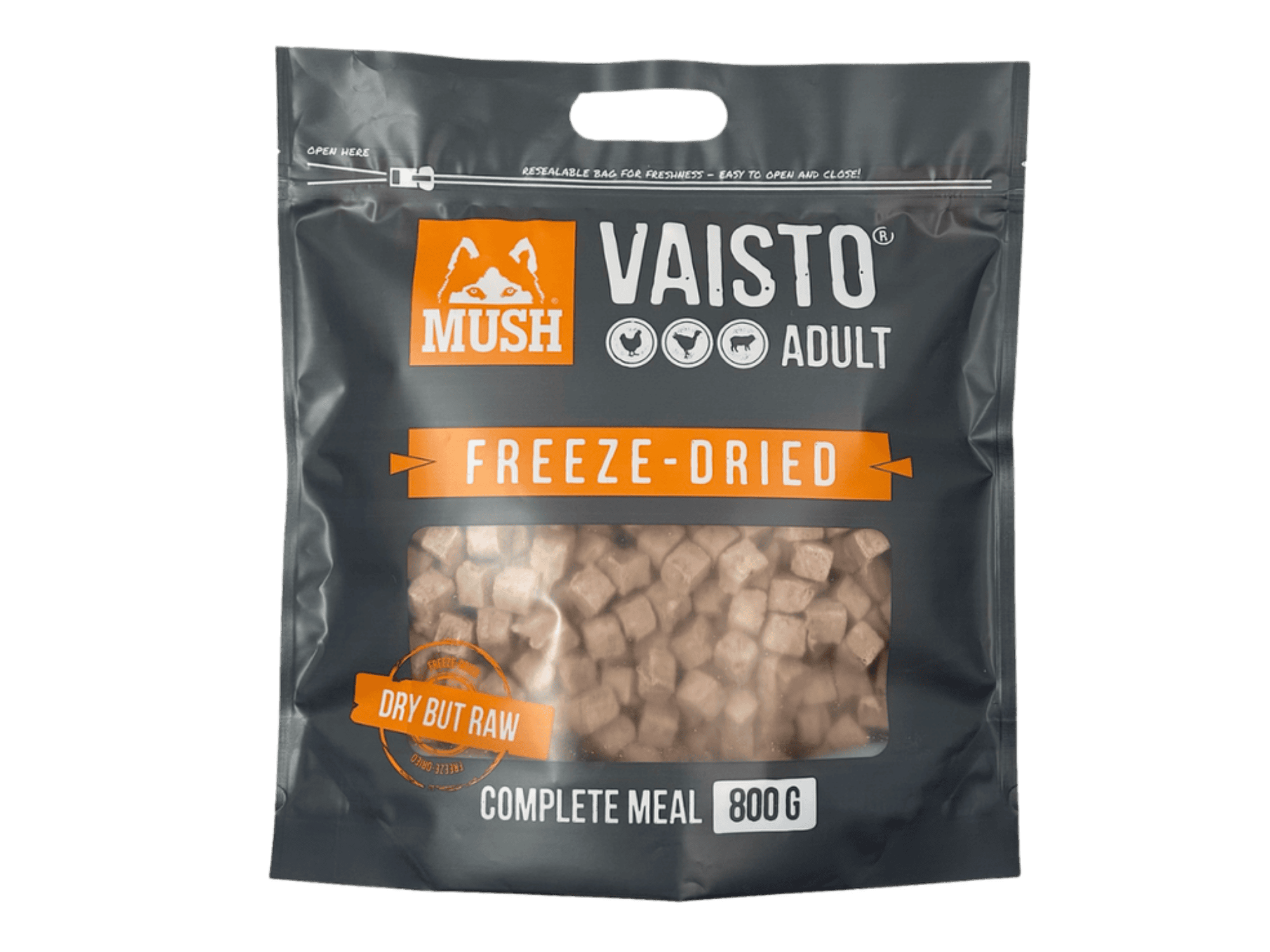 Mush Vaisto Grå frysetørket råfôr av kylling, kalkun og lam