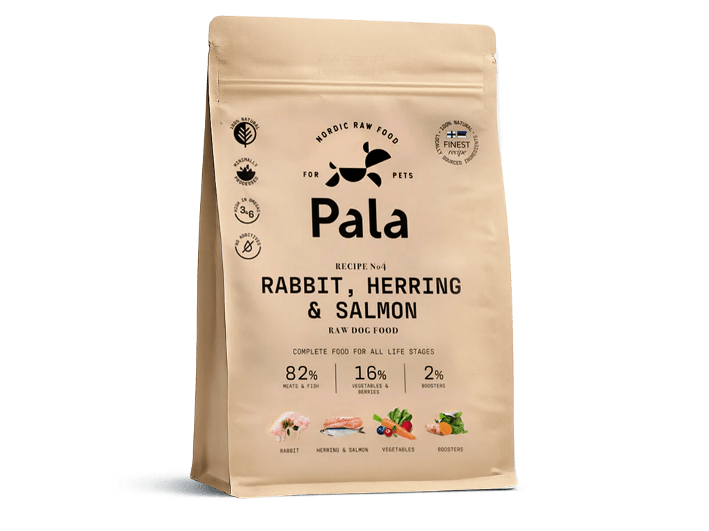 Pala Recipe 4 lufttørket råfôr av kanin, norsk sild og laks - Hundepappa