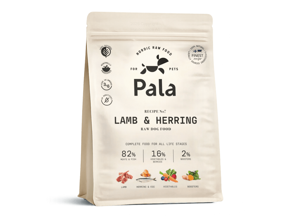 Pala Recipe 7 lufttørket råfôr av lam og norsk sild - Hundepappa