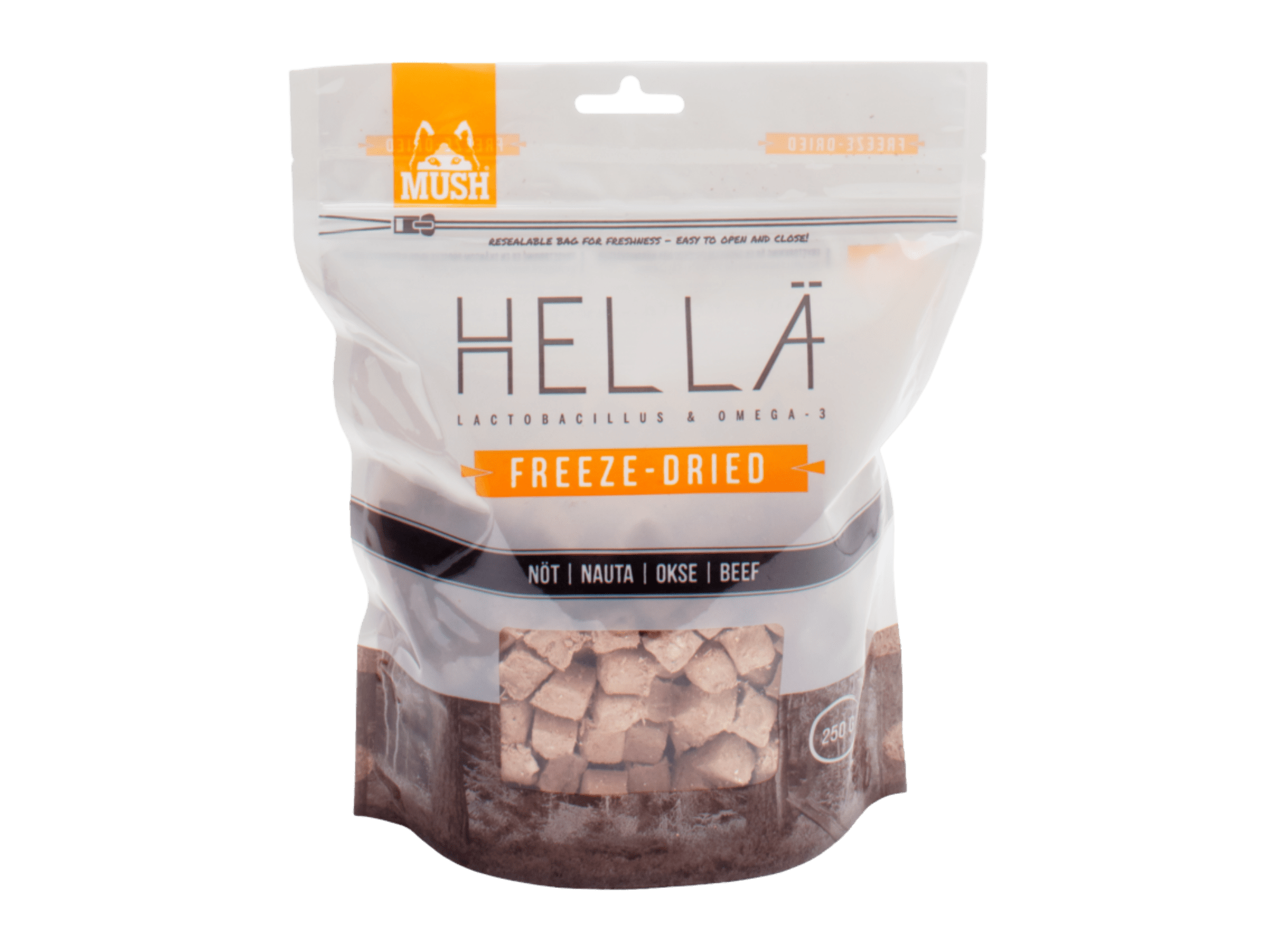 Mush Hellä frysetørket råfôr av storfe 250 g - Hundepappa