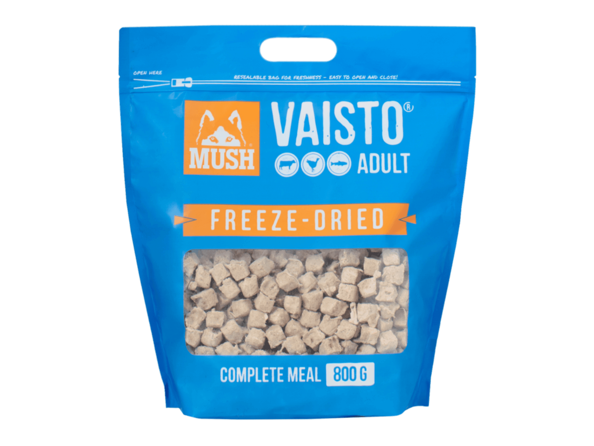 Mush Vaisto Blå frysetørket råfôr av storfe, kalkun og laks - Hundepappa