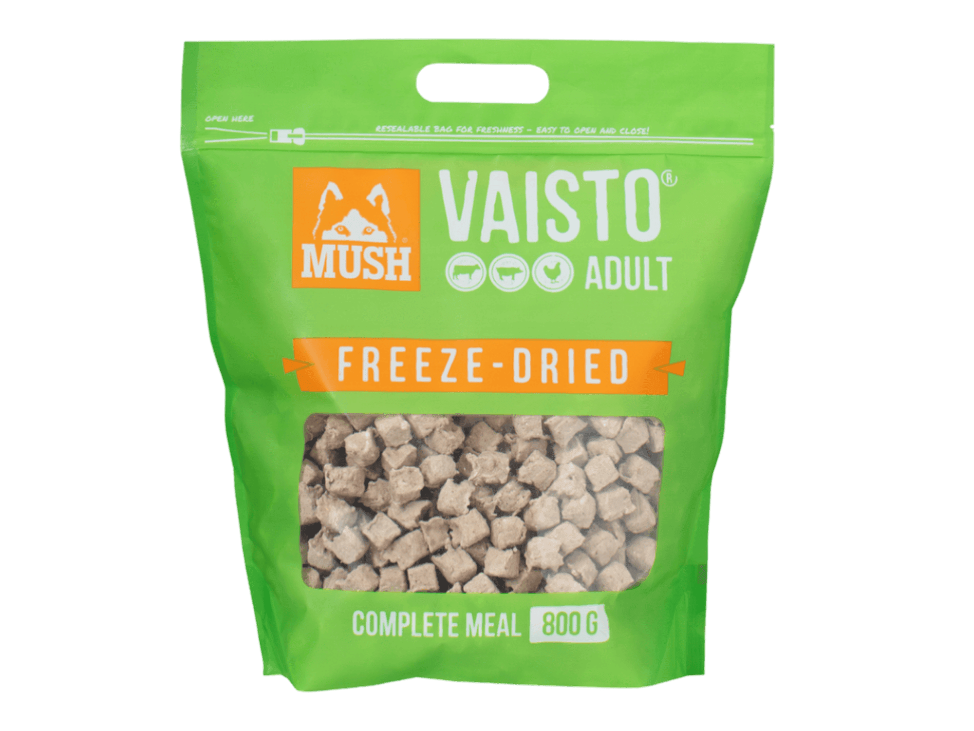 Mush Vaisto Grønn frysetørket råfôr av storfe, svin og kylling - Hundepappa