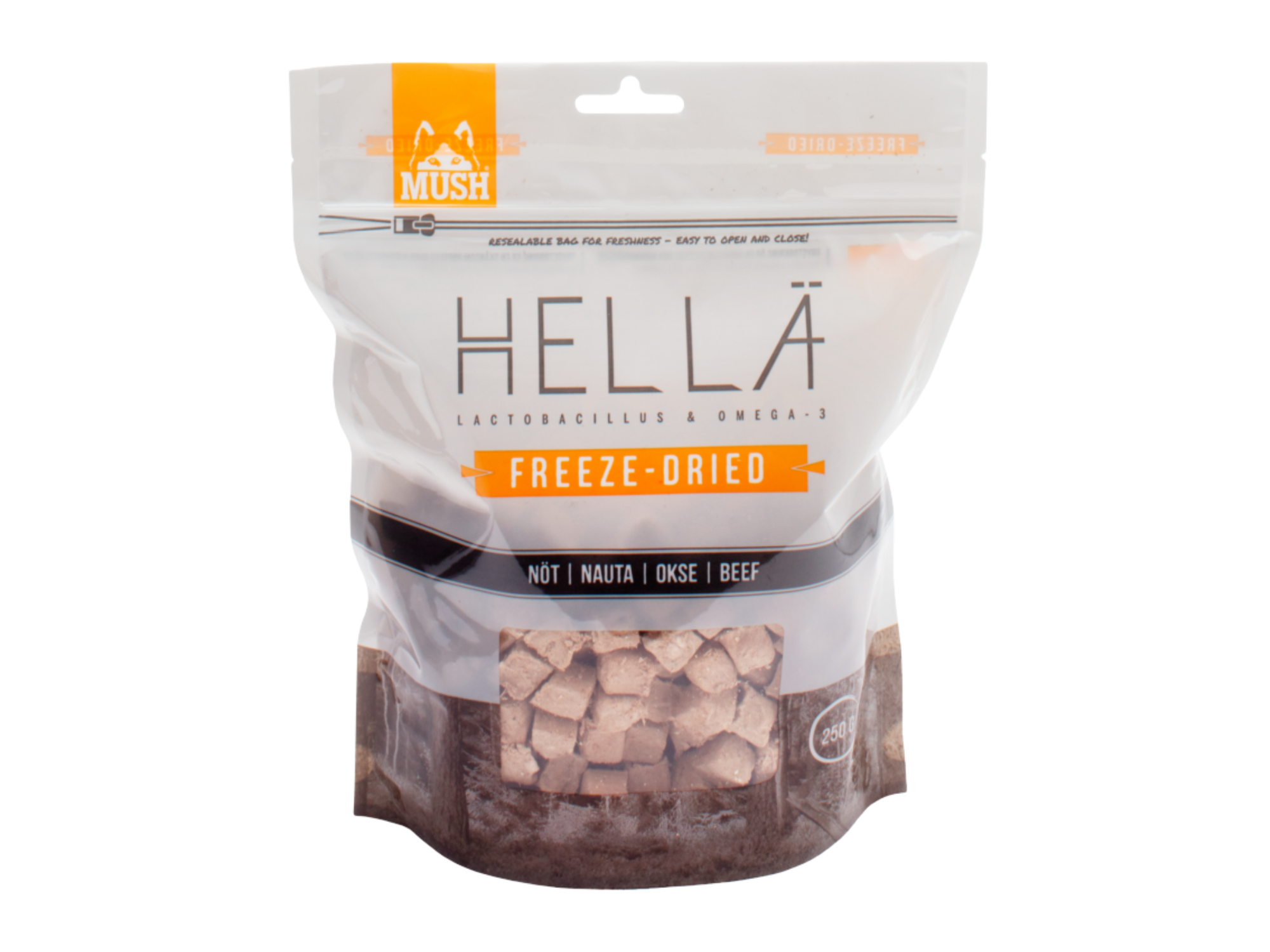 Mush Hellä frysetørket råfôr av storfe 250 g