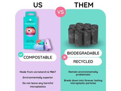 Adios komposterbare grå hundeposer med håndtak - Hundepappa