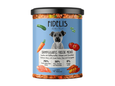 Fidelis dampkokt ferskfôr av laks og storfelever 400 g - Hundepappa