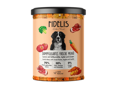 Fidelis dampkokt ferskfôr av lam og storfelever 400 g - Hundepappa