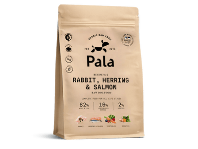 Pala Recipe 4 lufttørket råfôr av kanin, norsk sild og laks - Hundepappa