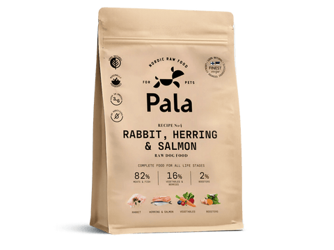 Pala Recipe 4 lufttørket råfôr av kanin, norsk sild og laks - Hundepappa