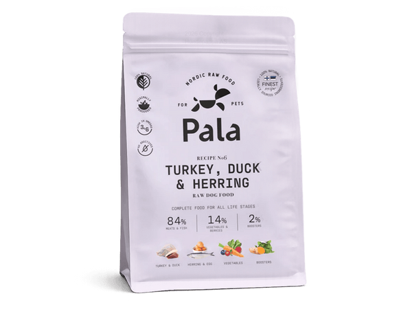 Pala Recipe 6 lufttørket råfôr av kalkun, and og norsk sild - Hundepappa