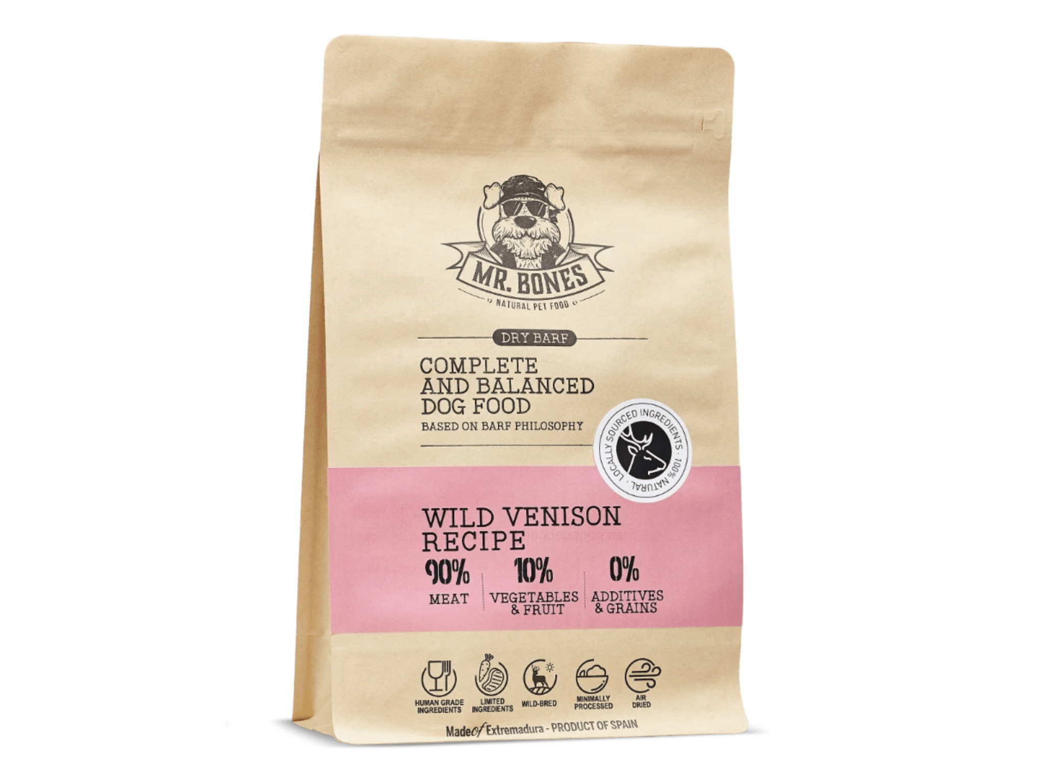 Mr. Bones lufttørket råfôr av hjort og storfevom - Hundepappa