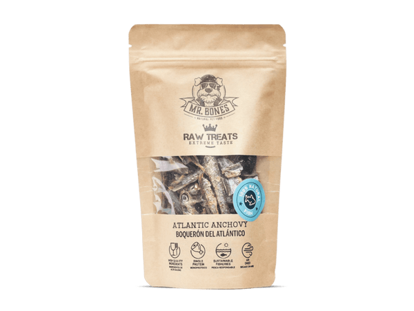 Mr. Bones Raw Treats godbiter av ansjos 45 g - Hundepappa