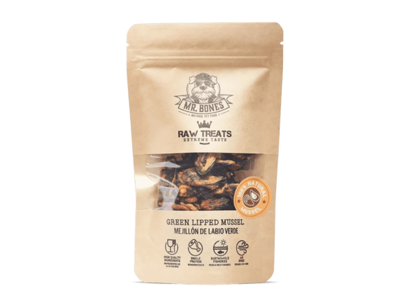 Mr. Bones Raw Treats godbiter av grønnleppemusling 45 g - Hundepappa